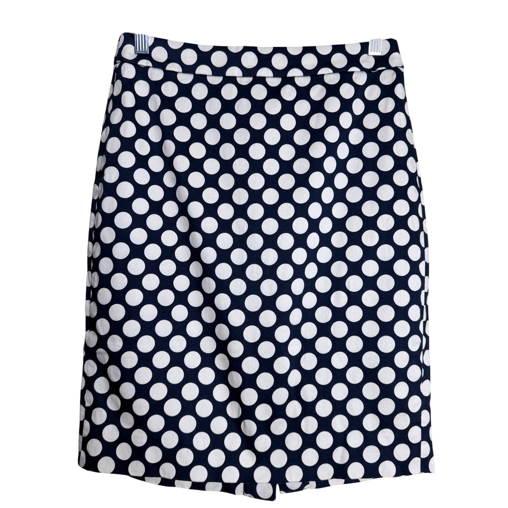 J.Crew Pencil Skirt Workwear Preppy Polka Dot Stretch Cotton Navy Cream Size 4